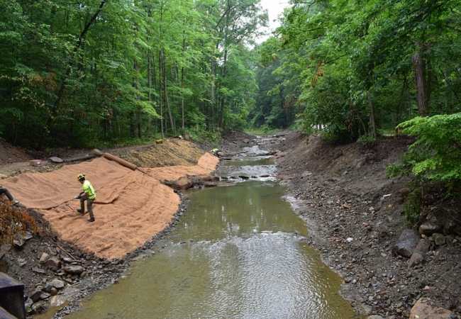 Restoration work along Sand Run Stream.