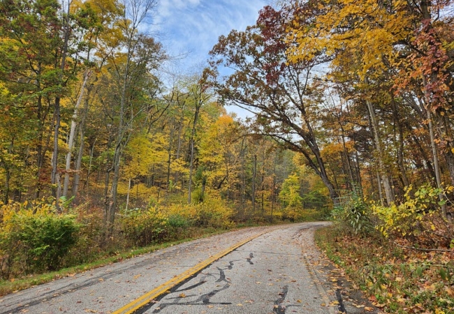 A closed portion of Sand Run Parkway during the fall.