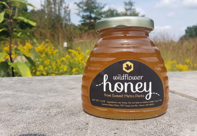 A jar of wildflower honey from Summit Metro Parks.