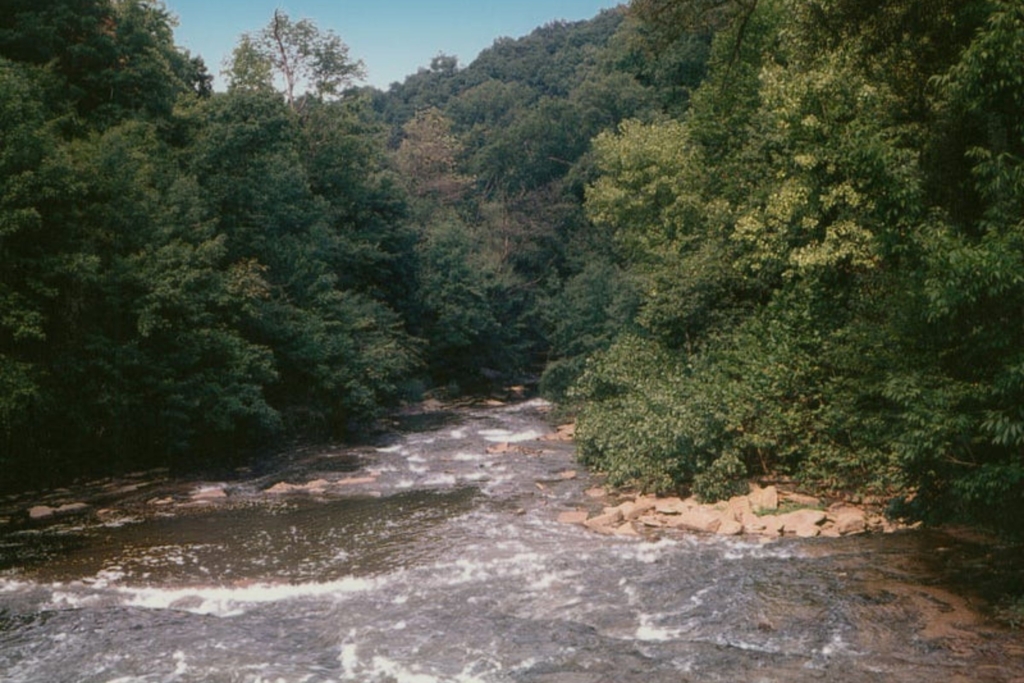 a view of the Cuyahoga River as seen in Cascade Valley Metro Park around 1980