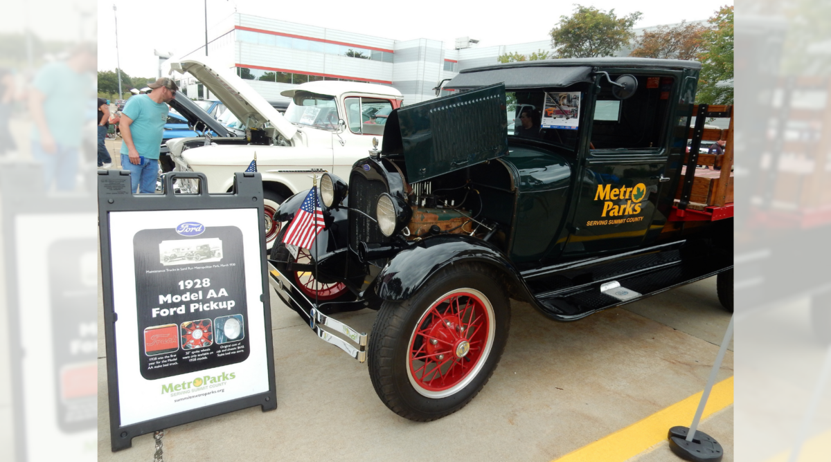 The park district’s Model AA on display at a local car show with the hood up to show off the engine