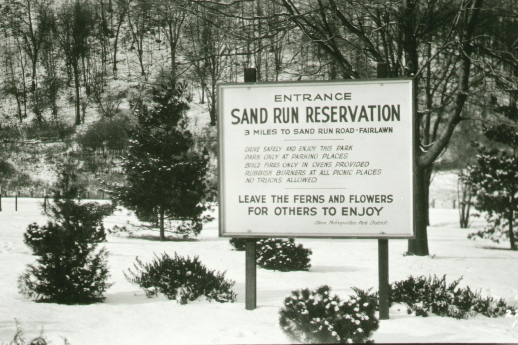 Sand Run Reservation sign - photographed in December 1930