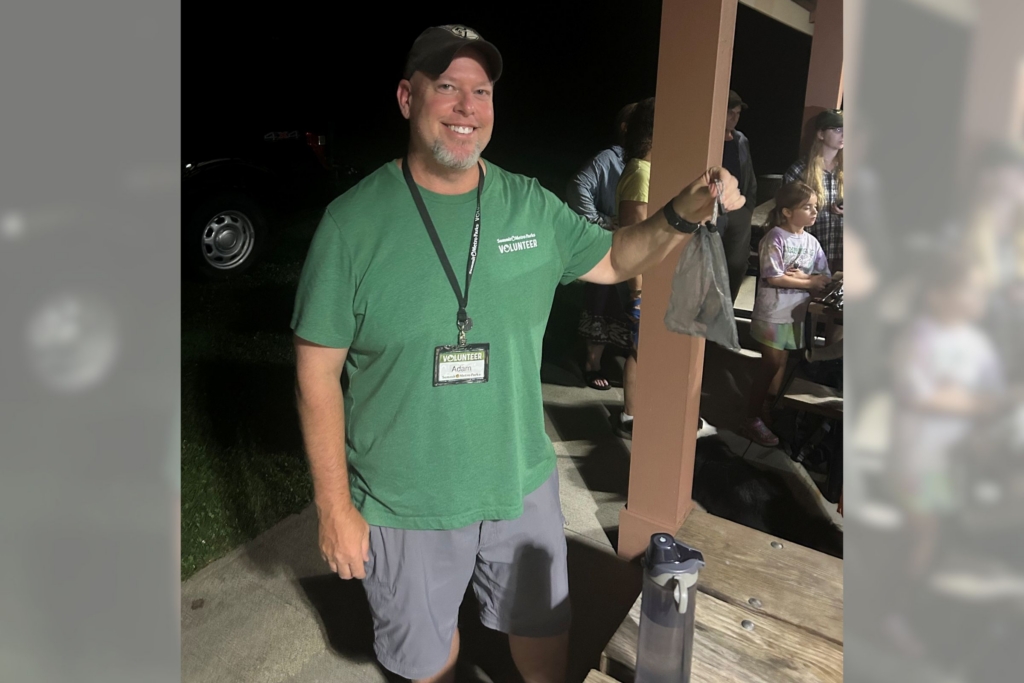 Volunteer Adam at a bat survey