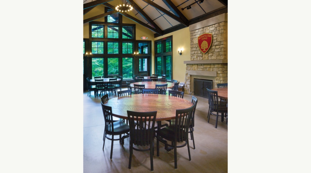 Tony created this one-of-a-kind side table along with these hand-crafted tables in Shady Hollow Lodge at Sand Run Metro Park.