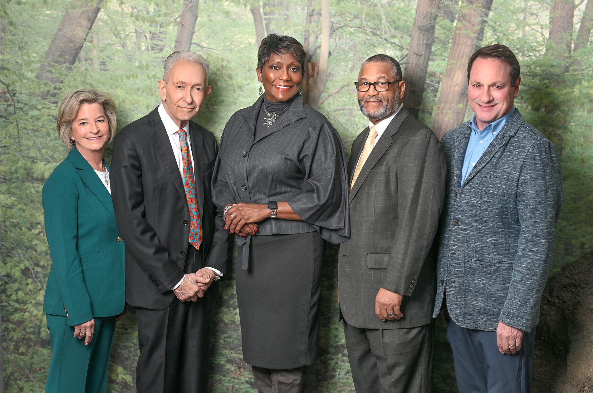 A portrait of the five 2025 board of park commissioners.