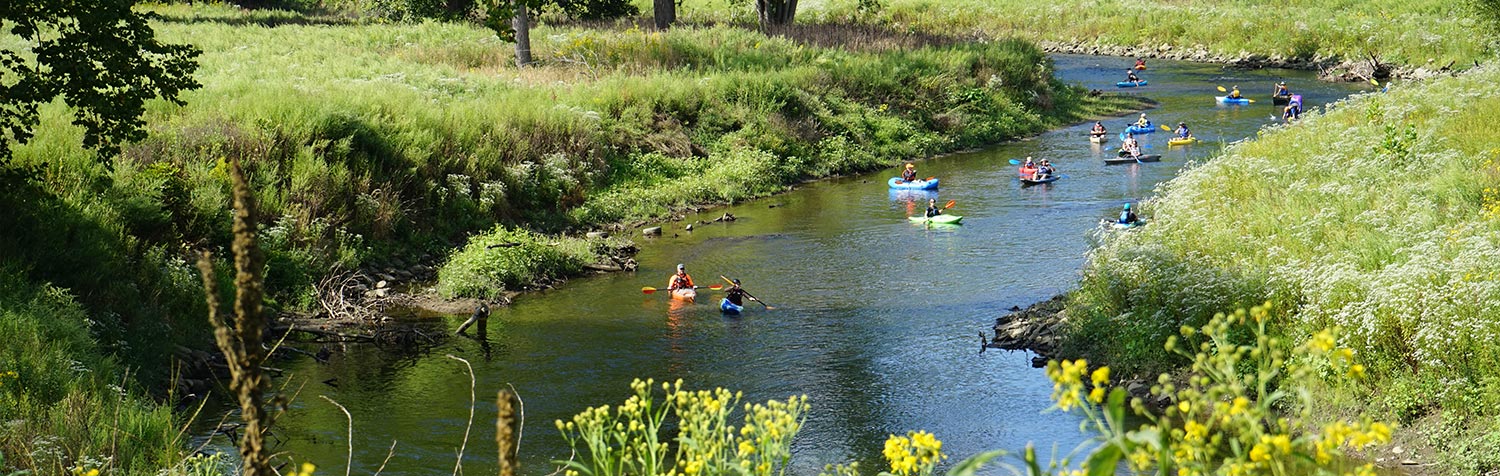 Group of kayakers on the Cuyahoga River