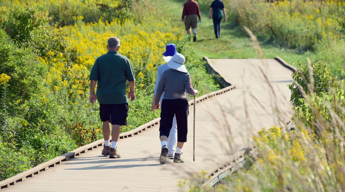 Two walkers in Munroe Falls Metro Park